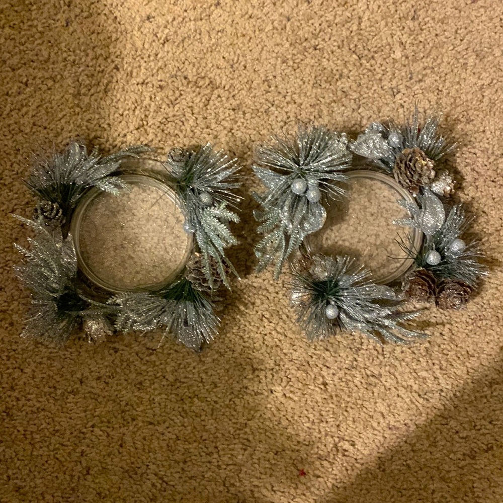 Pillar Candle Holder with Pine Needle Spray